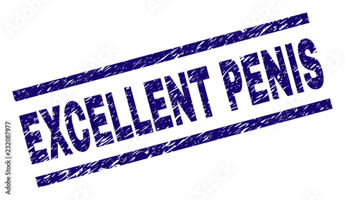 EXCELLENT PENIS seal print with grunge style. Blue vector rubber print of EXCELLENT PENIS text with dirty texture. Text title is placed between parallel lines.