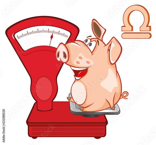  Illustration of a Cute Pig. Astrological Sign in the Zodiac Cartoon Character.