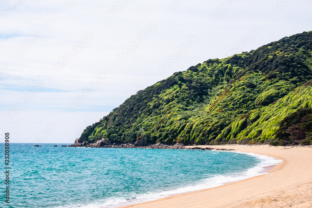 A beautiful beach along the coastline in Abel Tasman National Park, South Island, New Zealand.