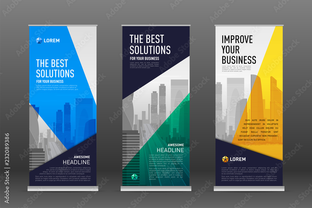 Construction roll up banner design templates set