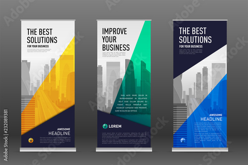 Construction roll up banner design templates set