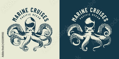 Monochrome sea life emblem