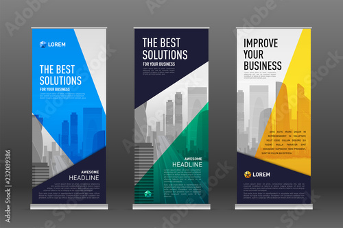 Construction roll up banner design templates set