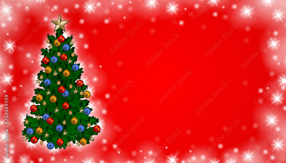 Red christmas postcard background with decorated tree / vector Red christmas postcard background with decorated tree / vector
