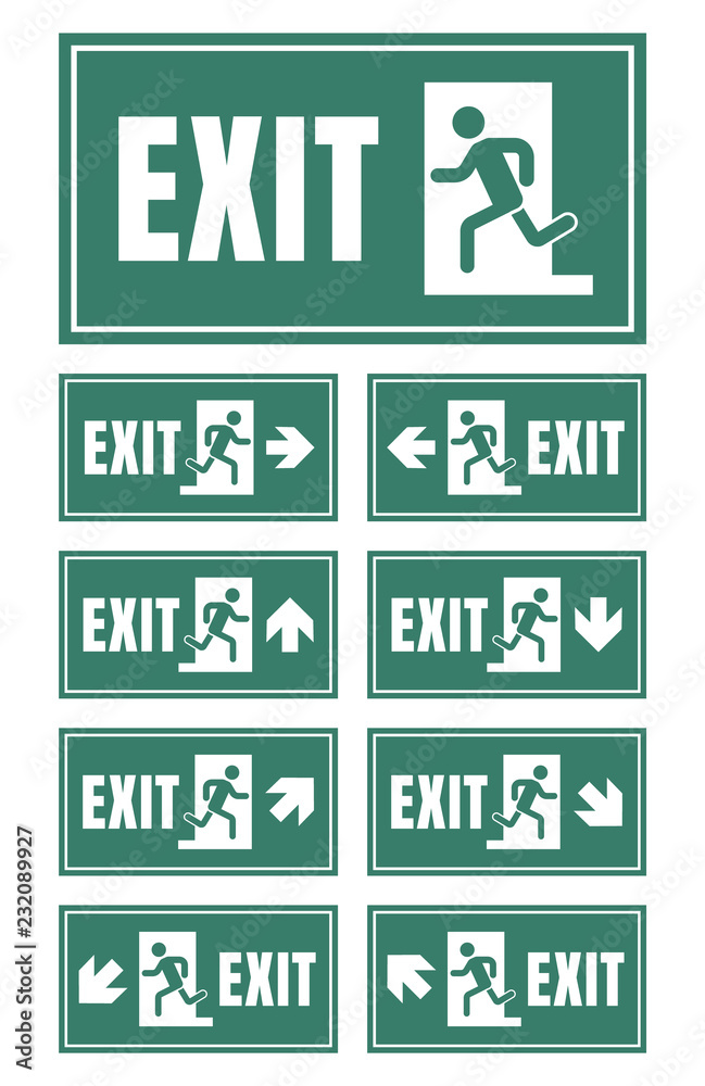 exit door sign set, emergency fire exit label