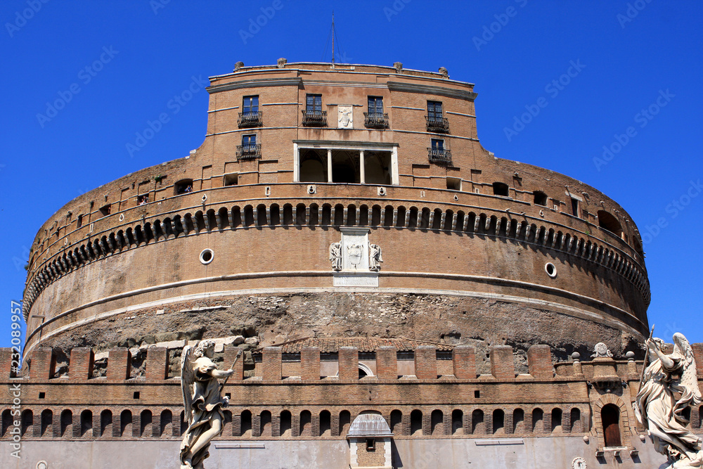 Medieval Castel Sant`Angelo Mausoleum of Hadrian in  Parco Adriano, Rome, Italy.