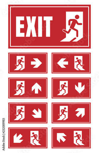emergency fire exit sign set, exit door label