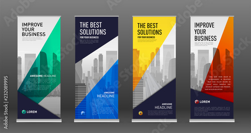 Construction roll up banner design templates set