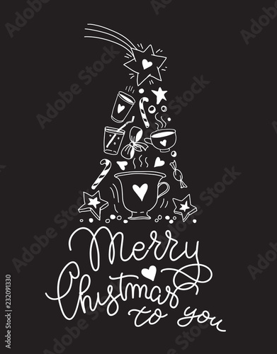 Vector set of christmas lettering and decorations.