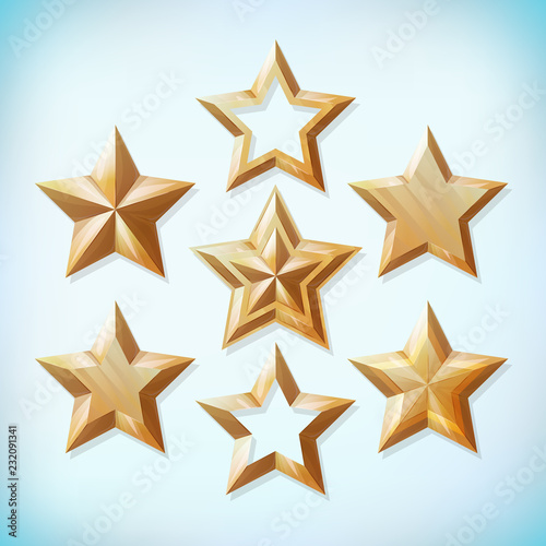Realistic gold star set. Award icon collection. Vector illustration