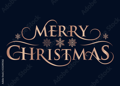 Merry Christmas inspirational holidays card with rose gold text and flourish elements
