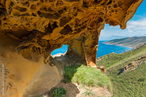 Obraz na płótnie Sandstone in Gran Canto, Jaizkibel mountain, Basque Country, Spain w salonie