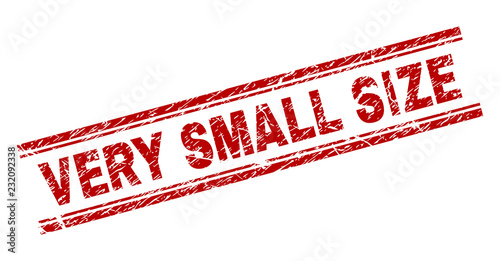 VERY SMALL SIZE seal print with distress texture. Red vector rubber print of VERY SMALL SIZE caption with unclean texture. Text caption is placed between double parallel lines.