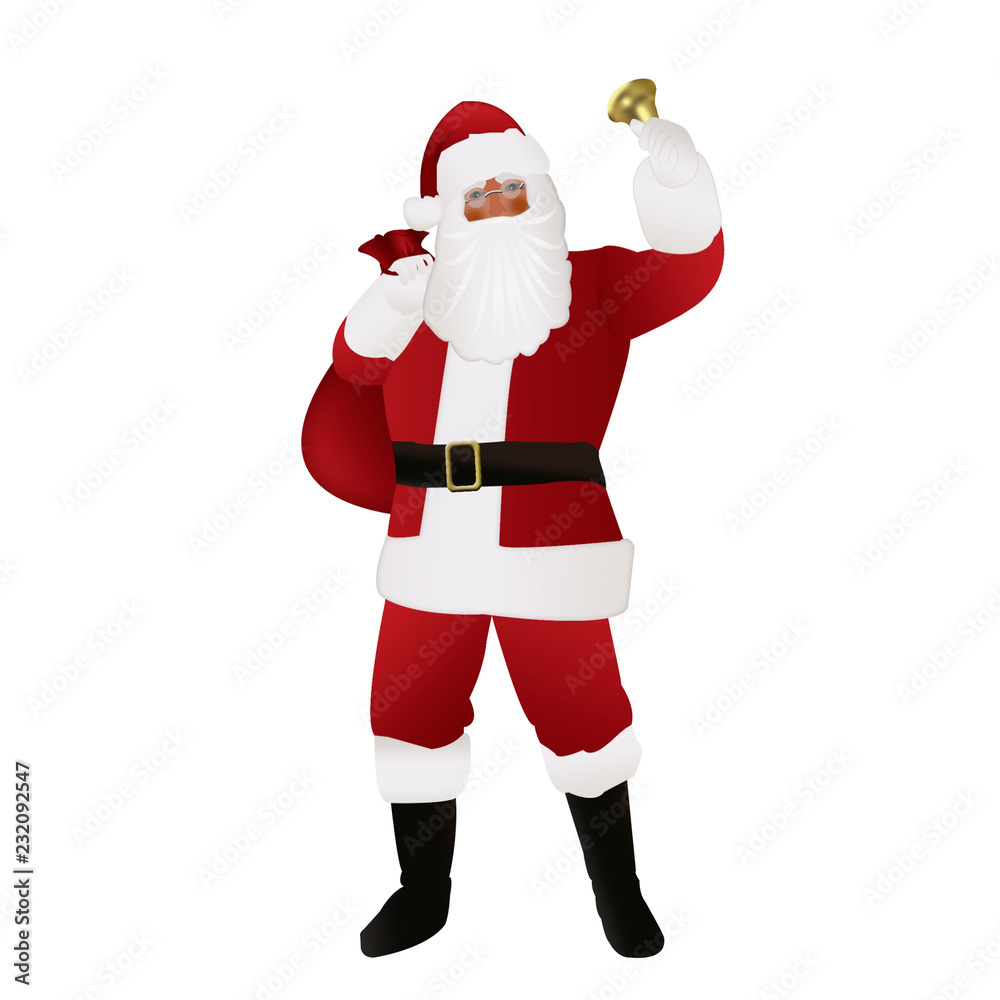 Isolated Santa Claus with bag and bell on white background Isolated Santa Claus with bag and bell on white background
