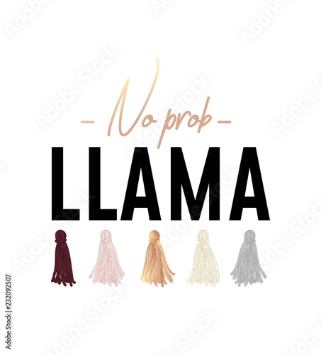 No probllama cool illustration with lettering, llama, tassels. Can be used for cards, prints, textile etc.