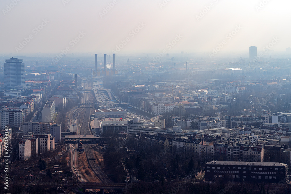 misty skyline of Berlin with freeway