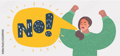 Angry woman rising hands and screaming NO!