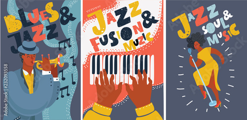 Set of music cards and banners