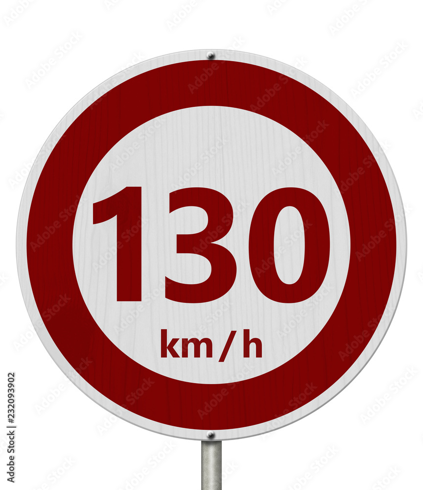 Red and white 130 km speed limit sign Red and white 130 km speed limit sign