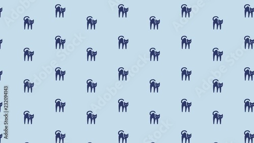 Diseño de ilustración de patrón en movimiento de gatos enfadados, estresados azules sobre fondo azul