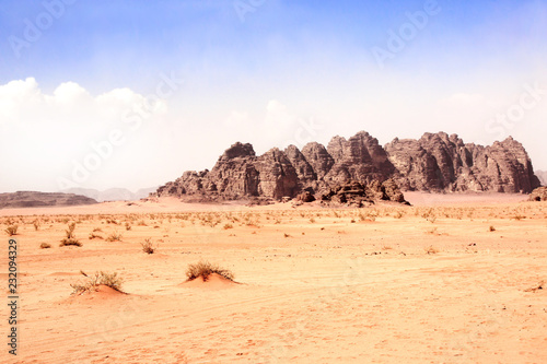 Sand dunes and rocks in Wadi Rum desert, Jordan