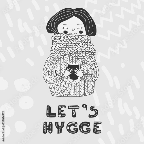 Lets hygge card monochrome girl in sweater