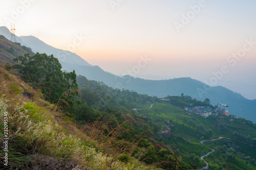 Sunrise above Munnar mountains