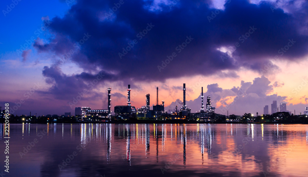oil refinery at twilight night