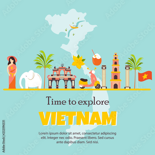 Vietnam cartoon vector banner. Travel illustration