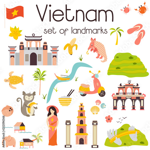 Vietnam Landmarks set Architecture Famous Place