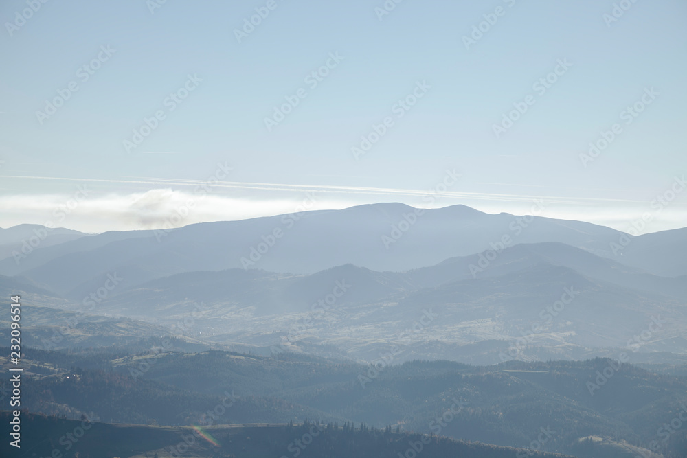 hazy mountains landscape, Carpathians, Ukraine