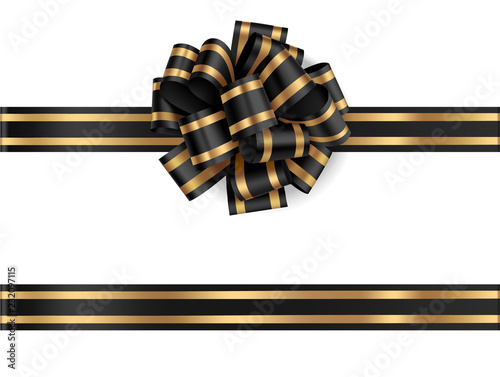 Decorative black bow with horizontal ribbon isolated on white background.  Vector bow for page decor
