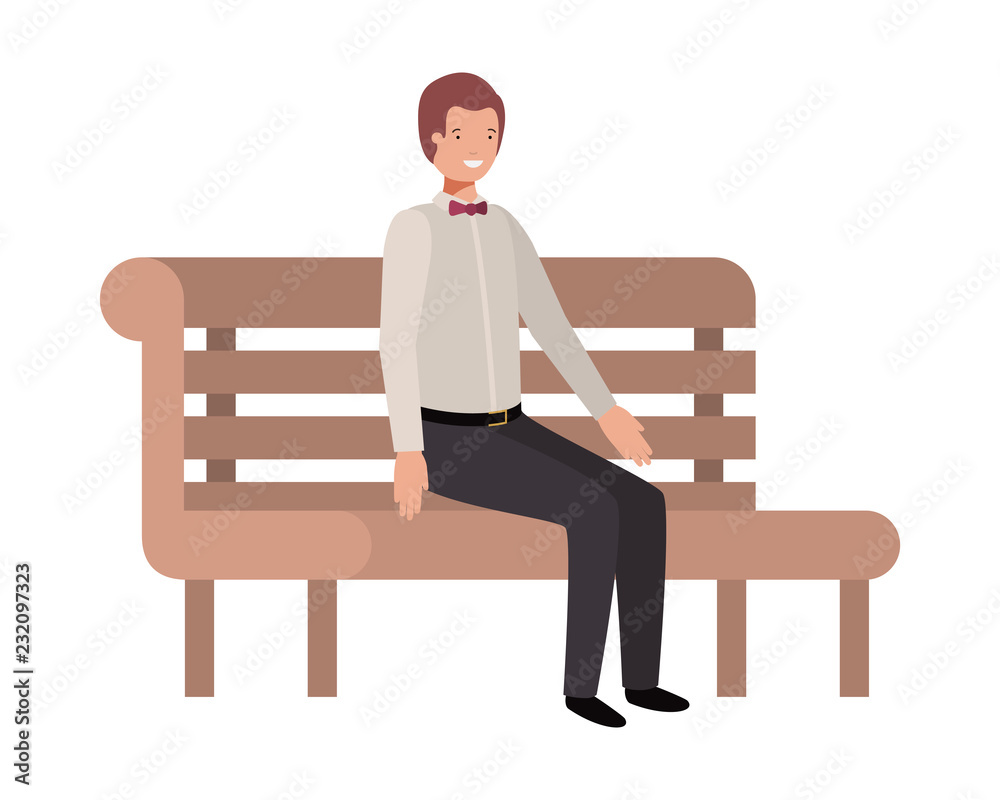 businessman sitting in park chair avatar character