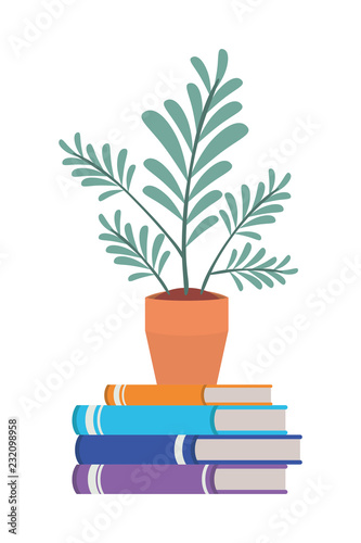 books wit house plant pot isolated icon