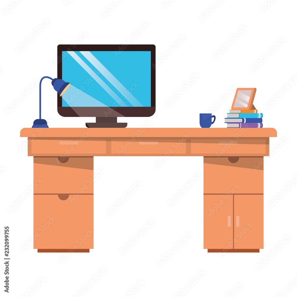 office desk with computer isolated icon