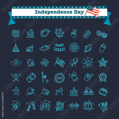 Set of 42 USA Independence Day line icons suitable for web, infographics and apps photo