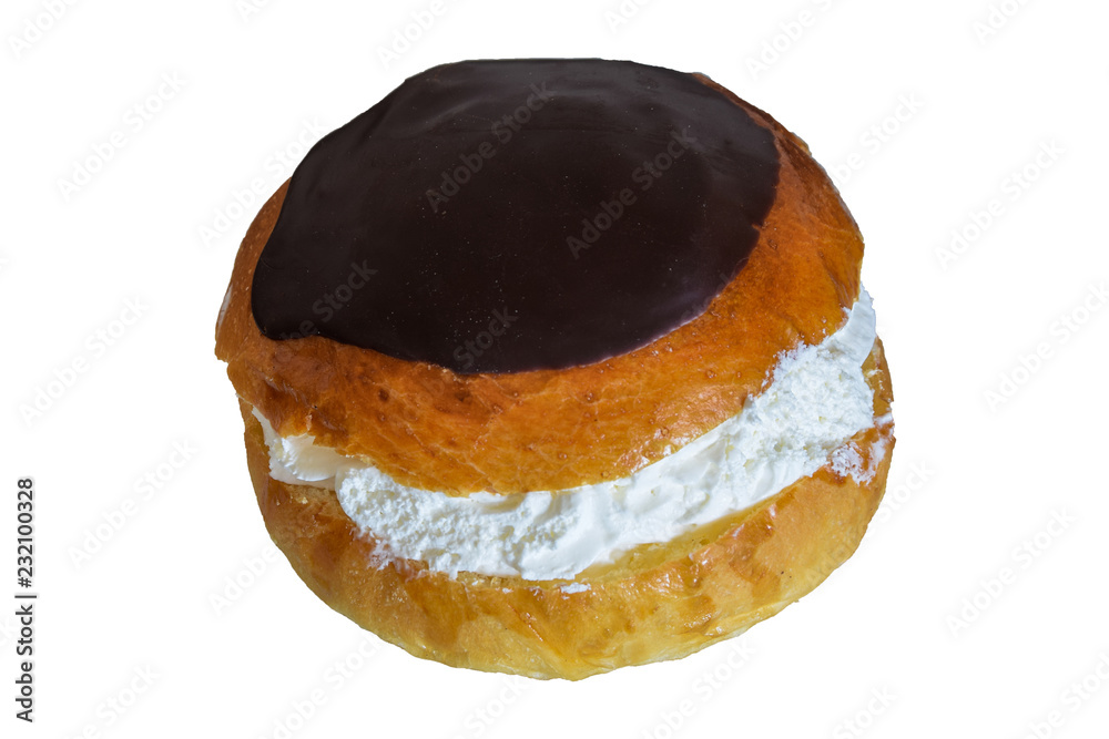 cream filled bun closeup isolated on white cream filled bun closeup isolated on white