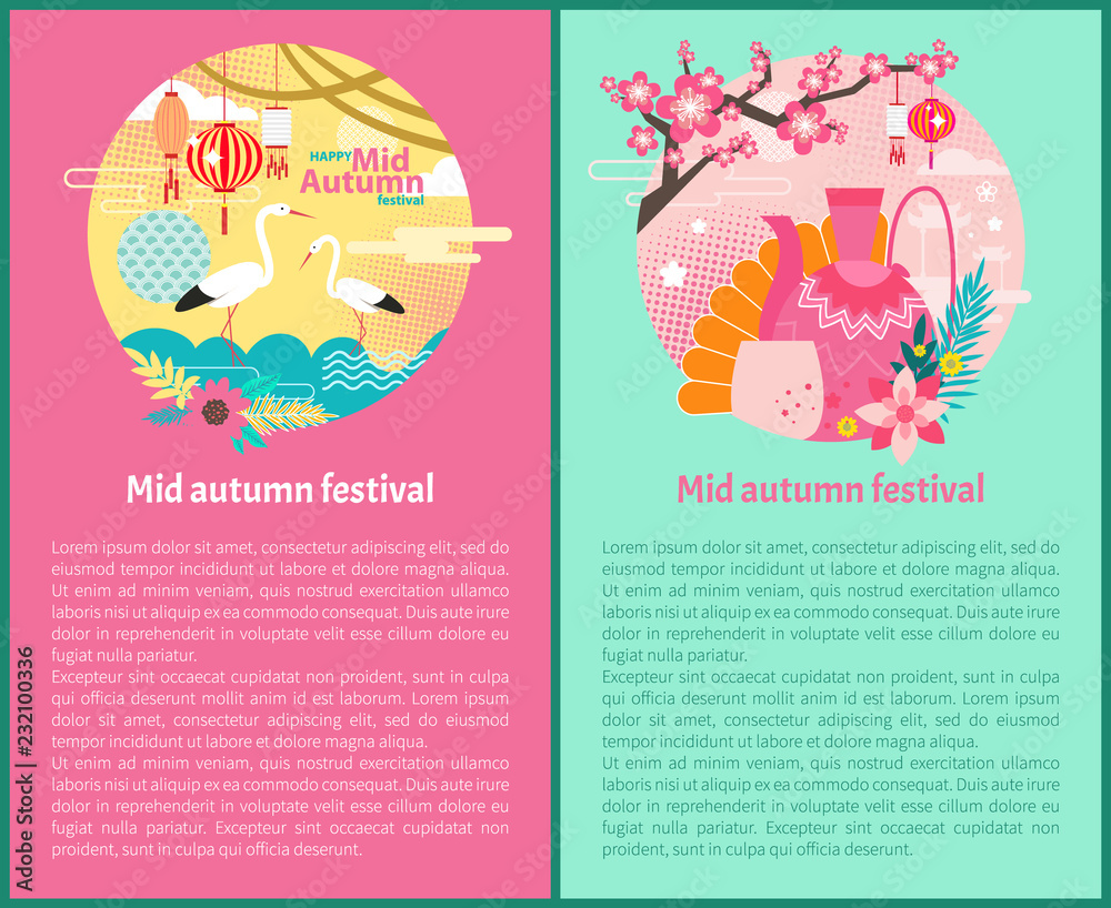 Happy Mid Autumn Festival Set Vector Illustration