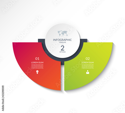 Business infographic semi circle template with 2 options. Can be used as a chart, workflow layout, diagram, data visualization, minimalistic web banner.