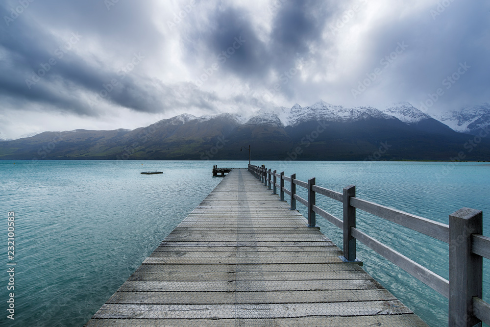 New Zealand, South Island, Glenorchy, Lake Wakatipu with empty jetty New Zealand, South Island, Glenorchy, Lake Wakatipu with empty jetty