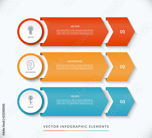 Vector infographic design template with 3 arrows pointing right. Can be used for web design, diagram, step options, chart, graph, business presentation.
