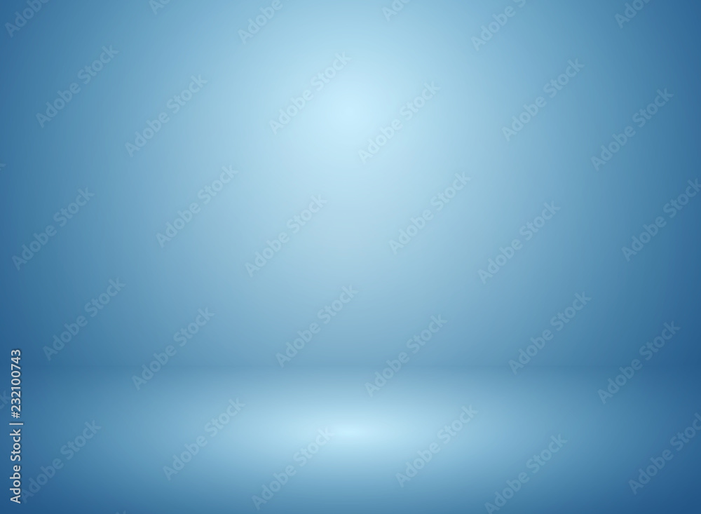 Abstract soft blur of gradient blue studio and wall background.