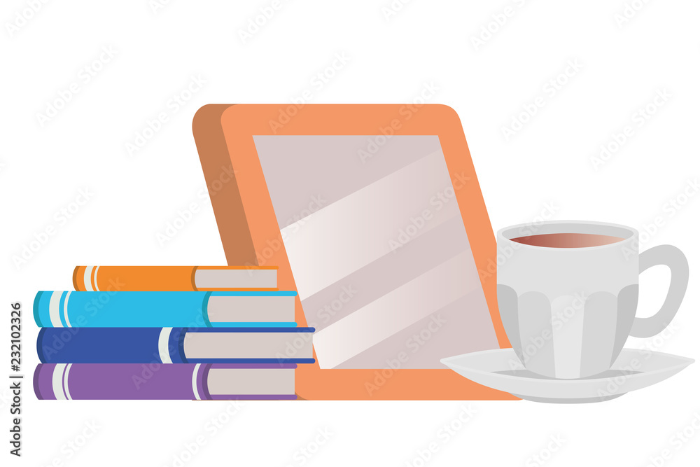portrait with books and cup coffee isolated icon portrait with books and cup coffee isolated icon