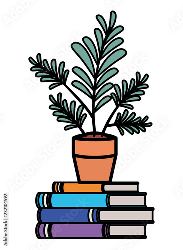 books wit house plant pot isolated icon