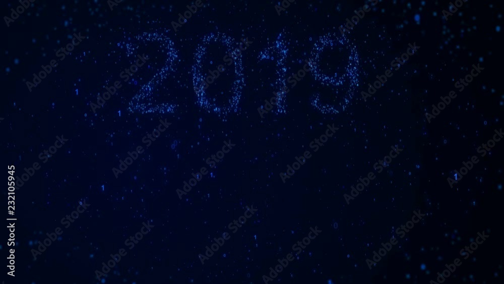 Technology 2019 words from graphic elements on a information technology blue background. Holiday animated virtual digital background. 4K motion graphic. Technology 2019 words from graphic elements on a information technology blue background. Holiday animated virtual digital background. 4K motion graphic.