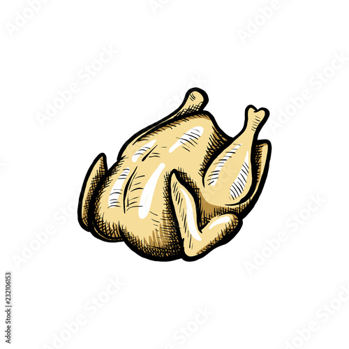 Hand drawn chicken logo design inspiration - chicken dinner vector