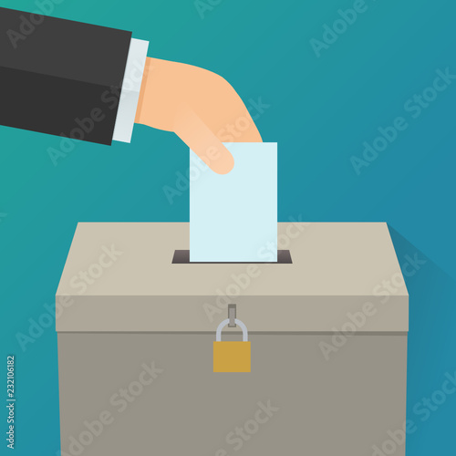 Déposer un bulletin de vote dans une urne (Flat design)