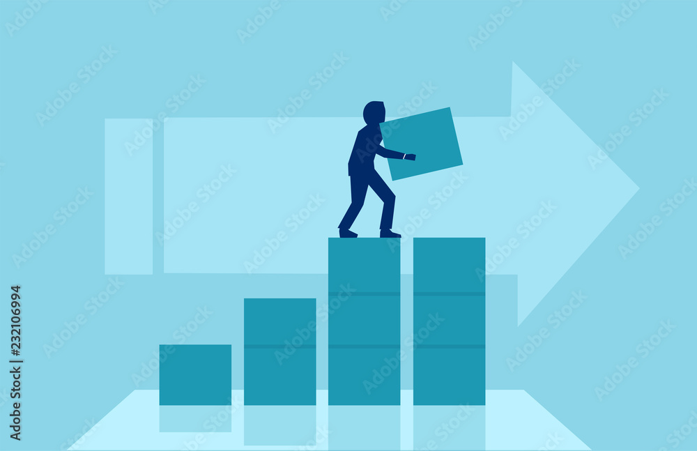 Vector of a businessman building steps for his corporate career. Vector of a businessman building steps for his corporate career.