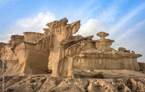 View of the rock formations Erosions of Bolnuevo (