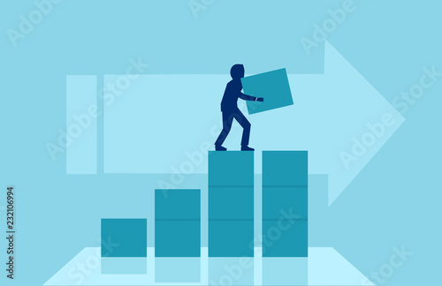 Vector of a businessman building steps for his corporate career.
